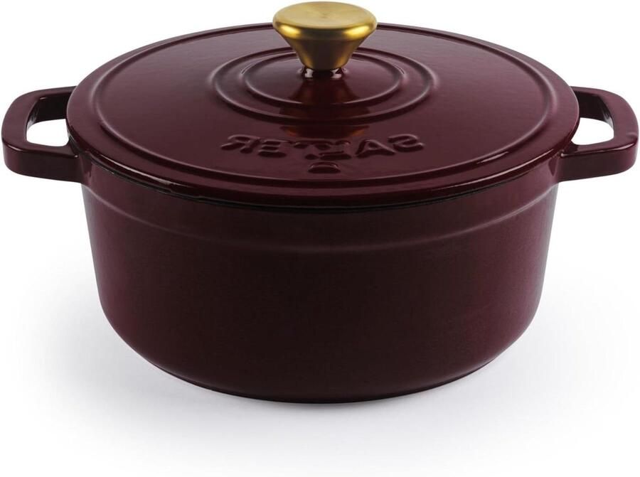 Gietijzeren Pan Stoofpan Dutch Oven Langzaam Koken Vochtvasthoudend Deksel 3.4 Liter 24cm Rood