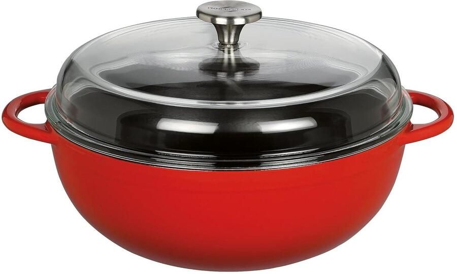Gietijzeren pan Stoofpan Emaille Langzaam garen Energiezuinig koken 28 cm Rood