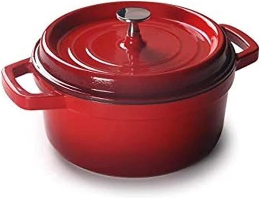 Gietijzeren Pan Stoofpan Emaille Langzaam Garen Zelfcirculerend Systeem 26 cm Rood