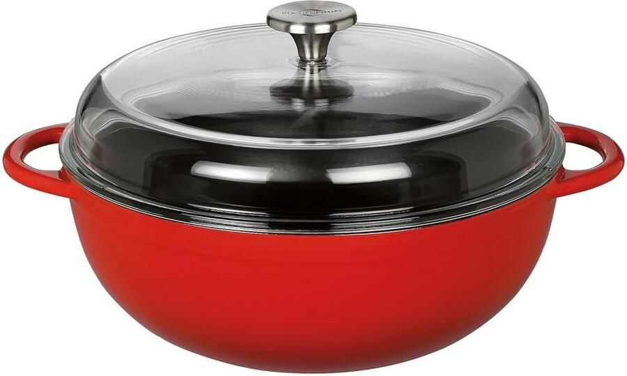Gietijzeren pan Stoofpan Emaille Langzaam koken Gelijkmatige warmteverdeling 28 cm Rood