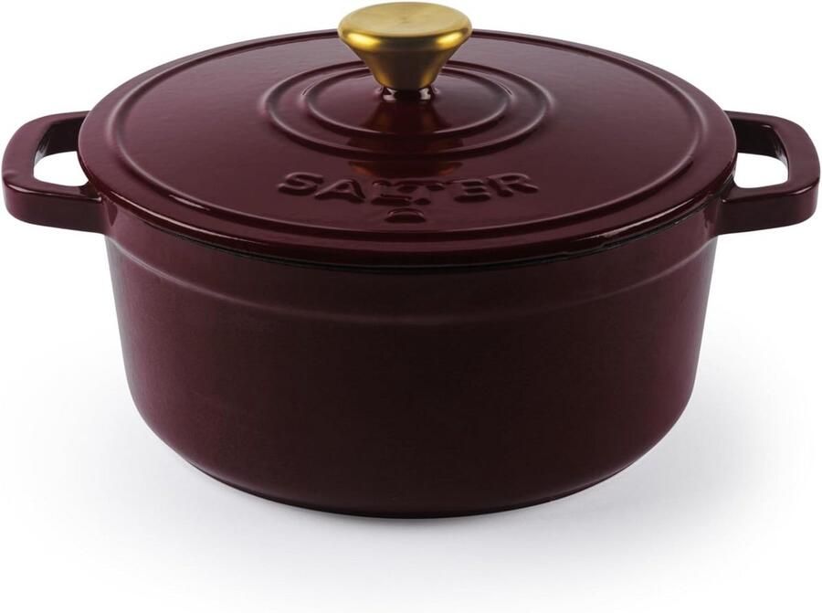 Gietijzeren Pan Stoofpan Hollandse Oven Langzaam Koken Zelfbasterend Deksel 24cm 3.4L Rood