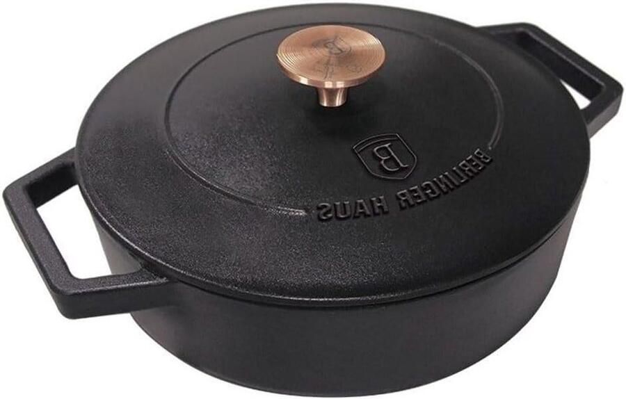 Gietijzeren Pan Stoofpan Koekenpan Langzaam Garen Hittebehoud Ø26cm Mat Zwart