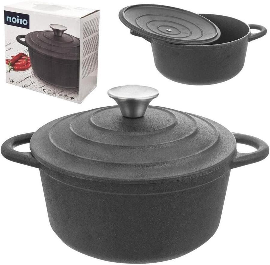 Gietijzeren Pan Stoofpan Koekenpan Oven Bakken Zelfnivellerend 23 cm 4 liter Zwart