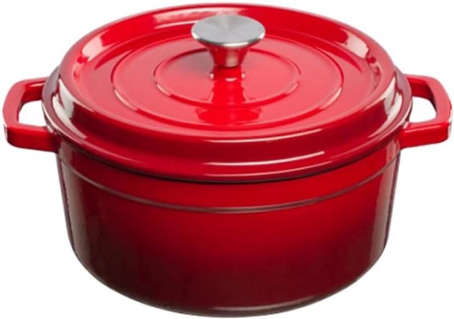 Gietijzeren Pan Stoofpan Langzaam Koken Speciale dekselstructuur 3.5 liter Rood