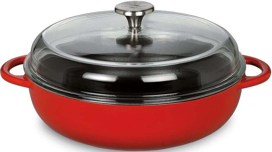 Gietijzeren Pan Stoofpan met Deksel Allround Koken Energiezuinig Koken 24 cm Diameter Rood