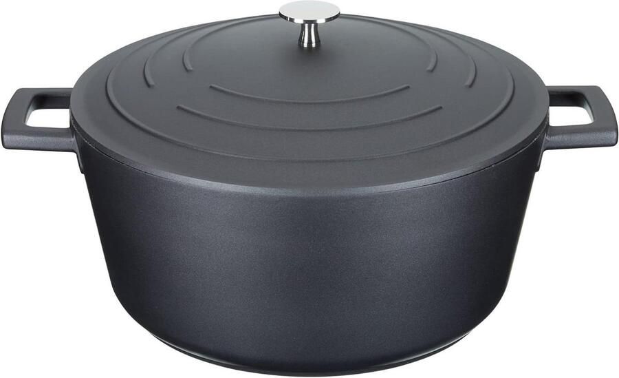 Gietijzeren Pan Stoofpan met Deksel Langzaam Garen Dubbele Non-stick Laag 5 Liter Zwart