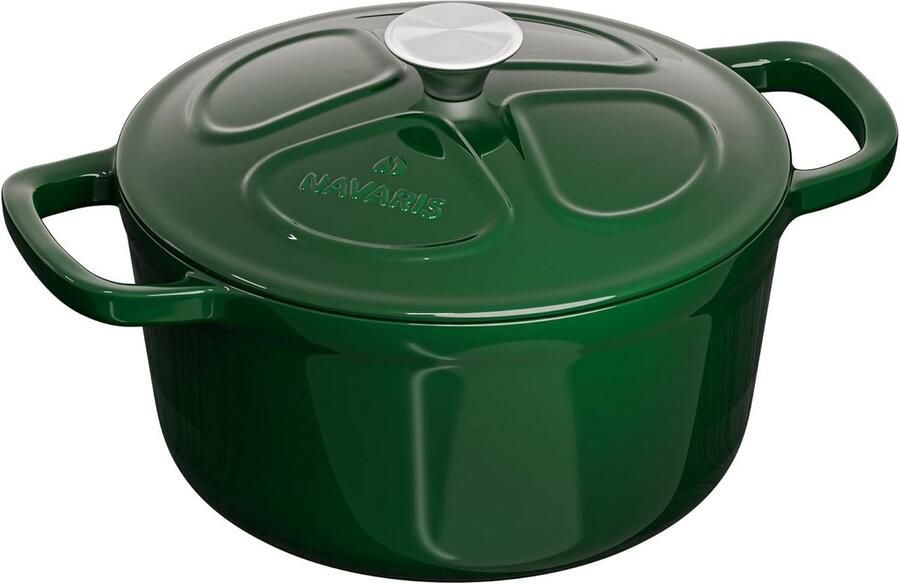 Gietijzeren Pan Stoofpan met Deksel Langzaam Garen Geëmailleerde Binnenkant 20 cm Diameter Donkergroen