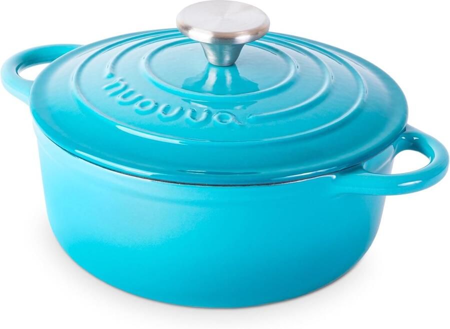 Gietijzeren Pan Stoofpan met Deksel Langzaam Garen Geëmailleerde Coating 2 Liter Blauw