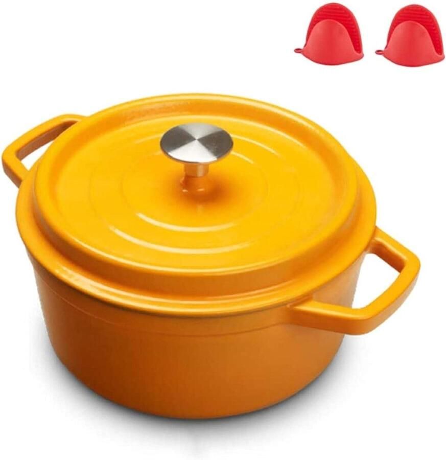 Gietijzeren Pan Stoofpan met deksel Langzaam Garen Gelijkmatige Warmte 22 cm Geel