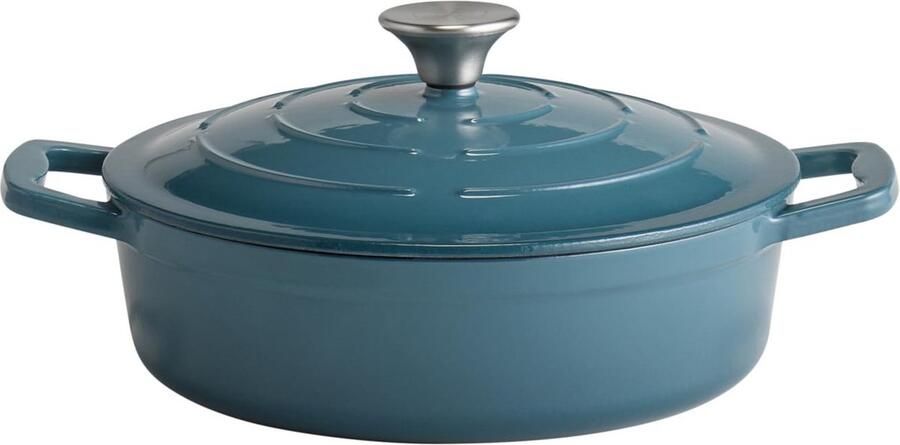 Gietijzeren Pan Stoofpan met deksel Langzaam Garen Gelijkmatige Warmte 2.5 Liter Turquoise