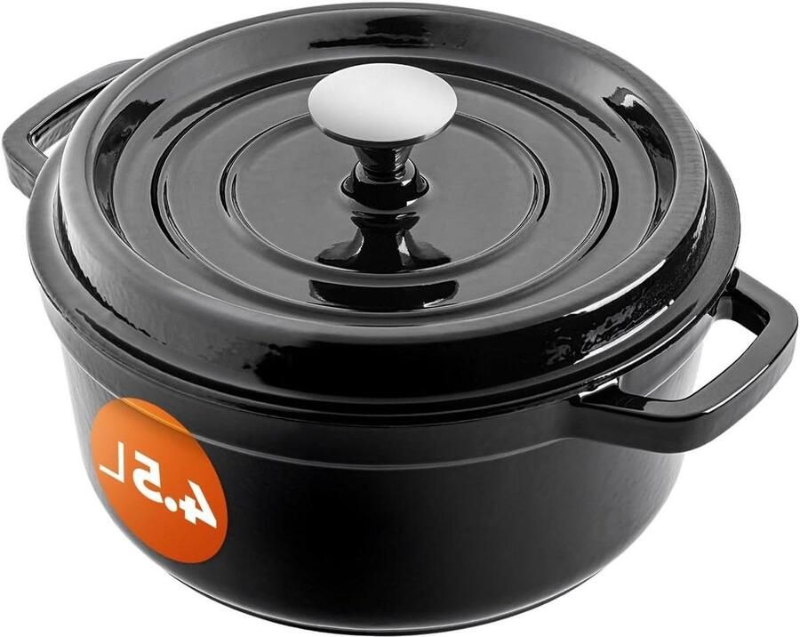 Gietijzeren pan Stoofpan met deksel Langzaam garen Optimaal warmtebehoud 45 liter Zwart