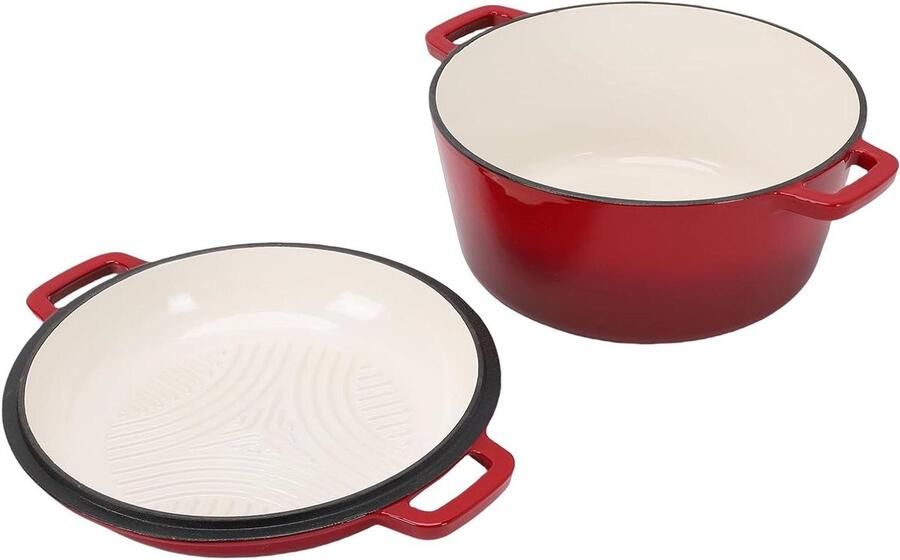 Gietijzeren Pan Stoofpan Oven Gelijkmatig Koken Inclusief Deksel 5QT Capaciteit Zwart