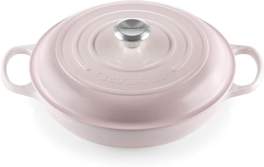 Gietijzeren Pan Stoofpan Ronde Pan Langzaam Garen Gelijkmatige Warmteverdeling 30 cm Diameter Schelp Roze