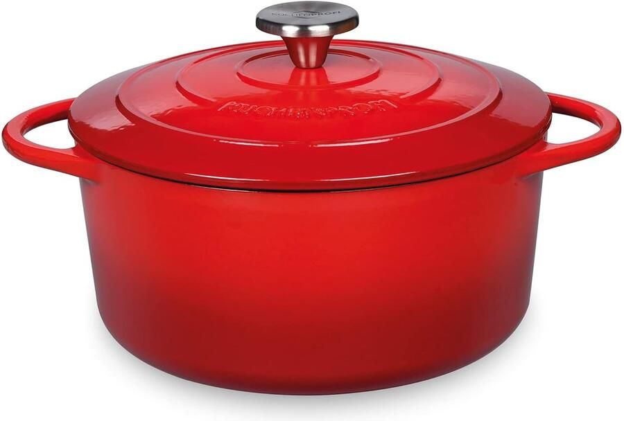 Gietijzeren Pan Stoofpan Ronde Pan Langzaam Garen Ovenbestendig 250°C 22 cm Diameter Rood