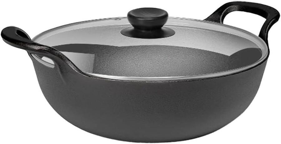 Gietijzeren Pan Stoofpan Soepketel Langzaam Koken Natuurlijk Anti-aanbak 27 cm Zwart