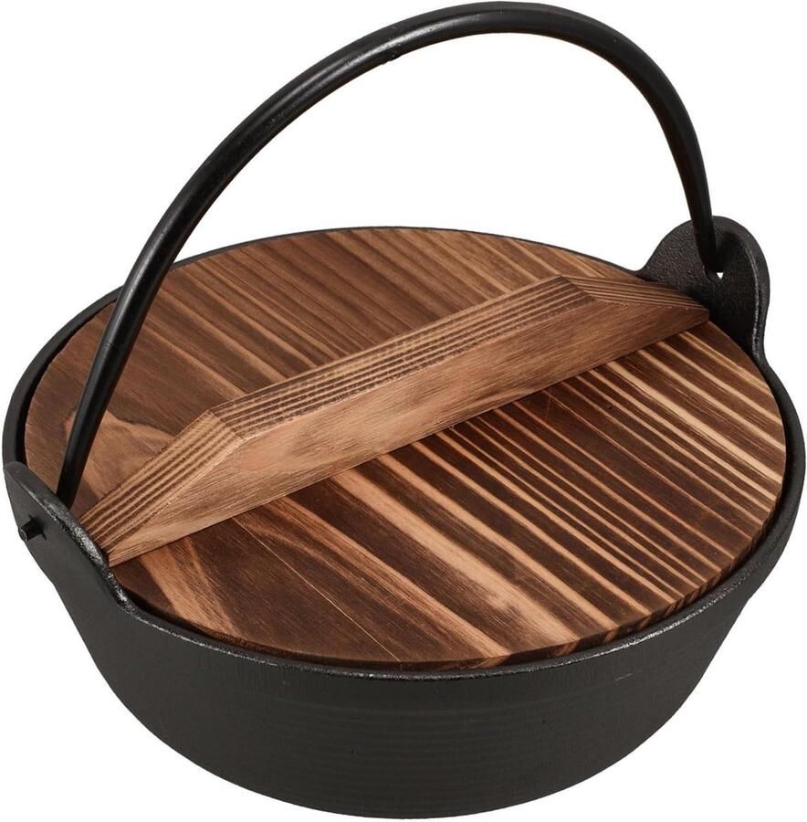 Gietijzeren Pan Stoofpan Soeppan Buiten Koken Traditioneel Japans Design 21 cm Zwart
