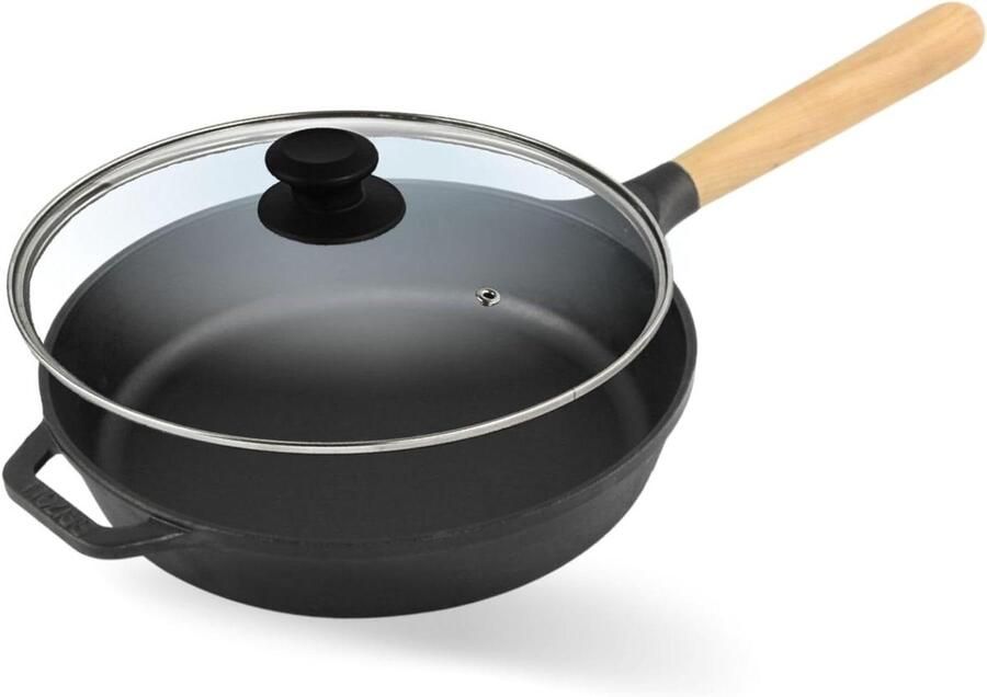 Gietijzeren pan Stoofpot braadpan Langzaam garen Afneembaar handvat 24 cm diameter Zwart