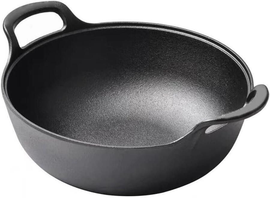 Gietijzeren Pan Stoofpot Braadpan Langzaam Koken Natuurlijk Anti-aanbak 25cm Zwart