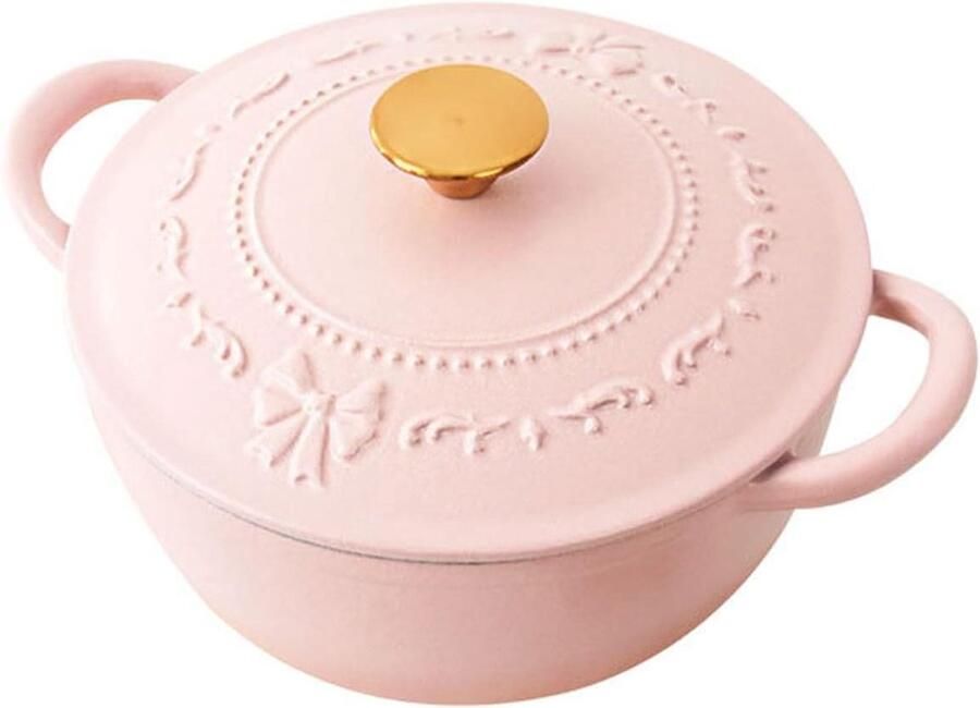 Gietijzeren Pan Stoofpot Emaille Langzaam Koken Gelijkmatige Warmte 4 Liter Roze