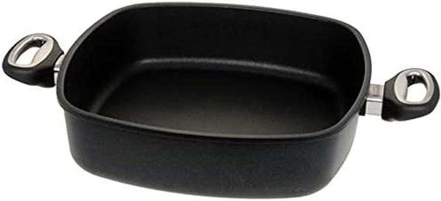 Gietijzeren Pan Vierkante Braadpan Gevogelte Braden Lotus Titanium Afwerking 29 cm Zwart