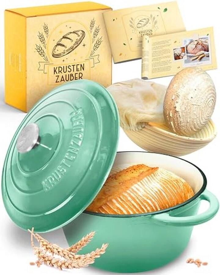 Gietijzeren pan voor brood bakken 26 cm Inclusief gistmand en accessoires Ideaal voor stoofschotels en broodbakken