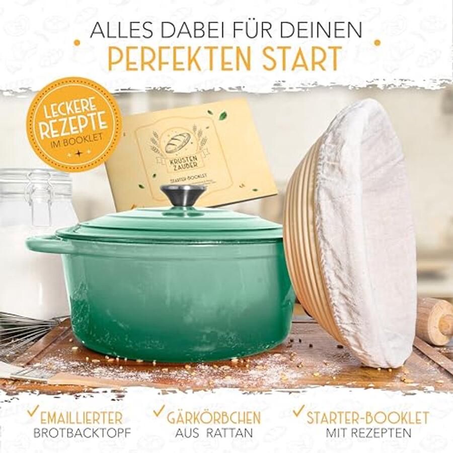 Gietijzeren pan voor brood bakken 26 cm Inclusief gistmand en accessoires Ideaal voor stoofschotels en broodbakken