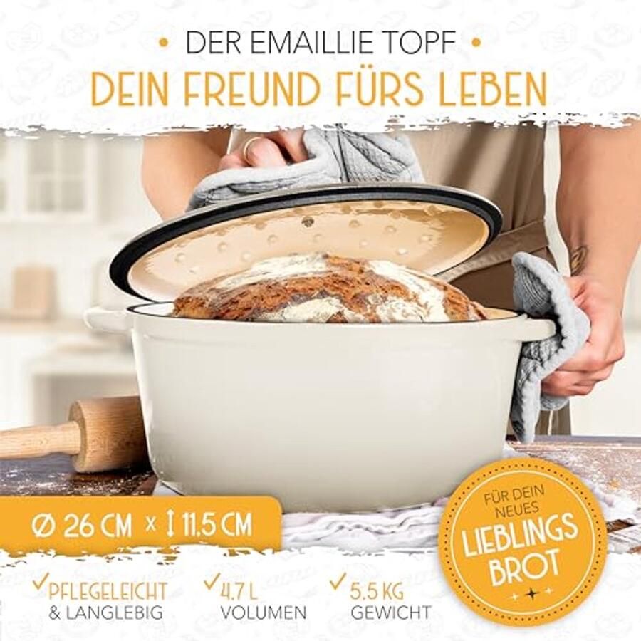 Gietijzeren Pan voor Brood Bakken met Gistmand en Accessoires 26 cm