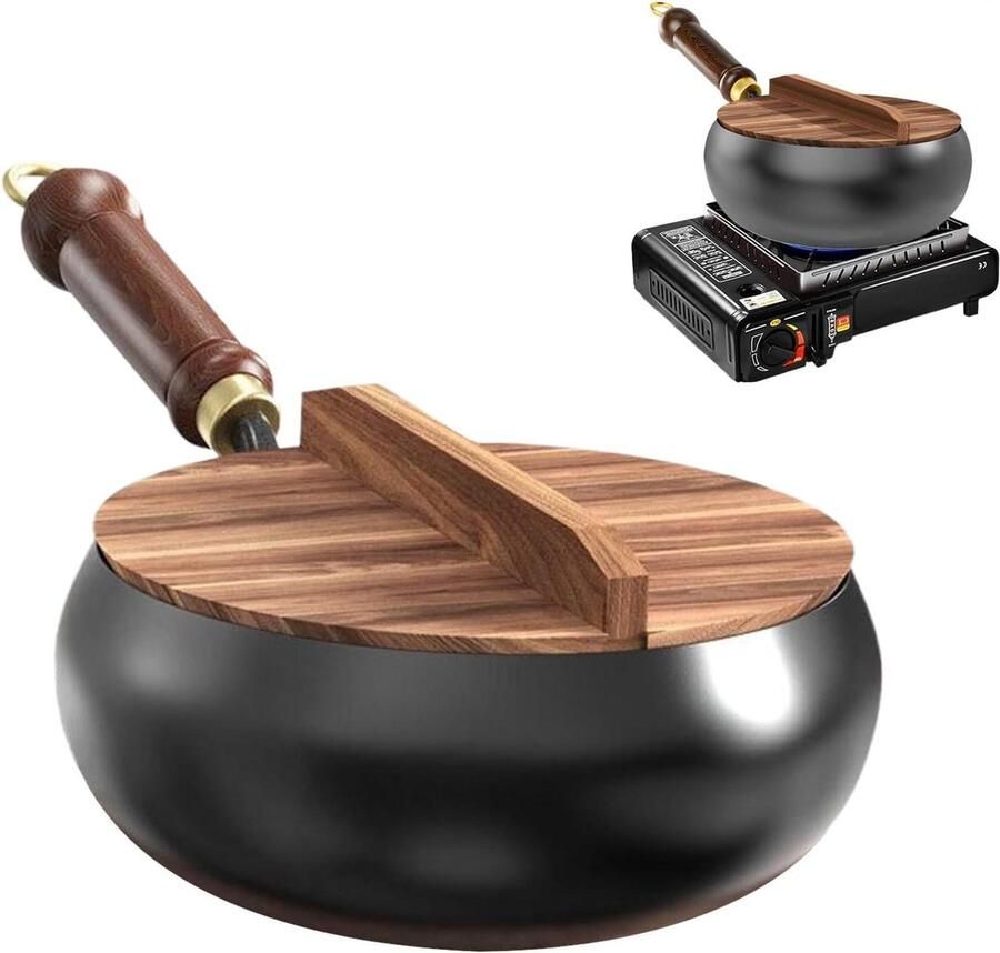 Gietijzeren Pan Wok Koekenpan Veelzijdig Koken Handgesmeed Ontwerp 24 cm Zwart