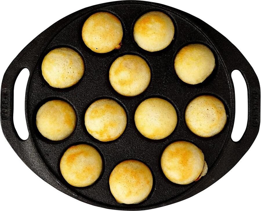 Gietijzeren Paniyaram Pan met 12 Holtes 20 cm Natuurlijk Anti-aanbak & Geschikt voor Inductie