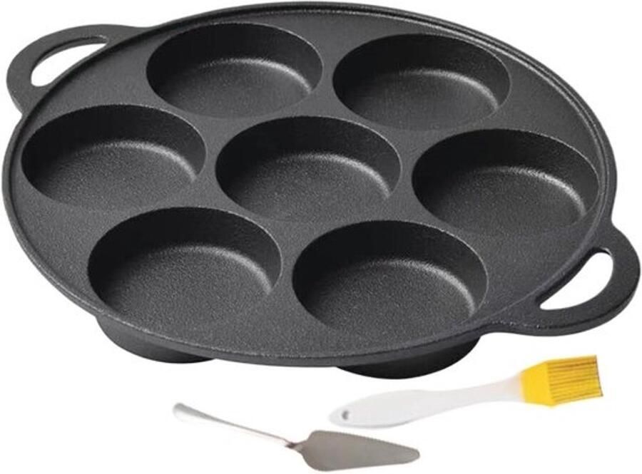 Gietijzeren Koekenpan Bakplaat Pan Ontbijt Maken Zeven Ronde Putten 30.5 cm Zwart