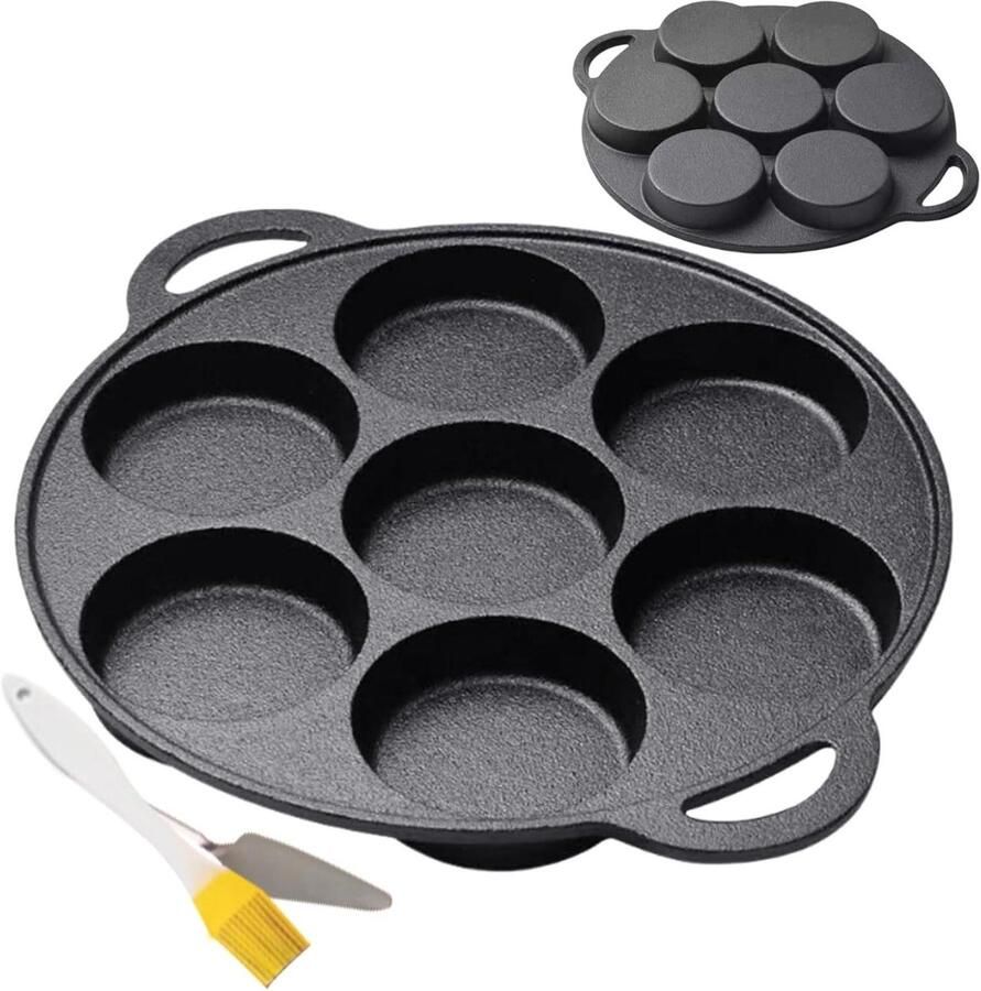 Gietijzeren Pannenkoekenpan Crêpepan Koekenpan Ontbijt Maken 7-Gaats Ontwerp 30.5 cm Zwart