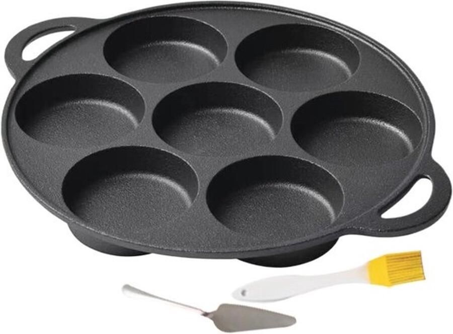 Gietijzeren pannenkoekenpan Eierpan en ontbijtpan Ontbijt bereiden Ontwerp met 7 gaten 30.5 cm Zwart