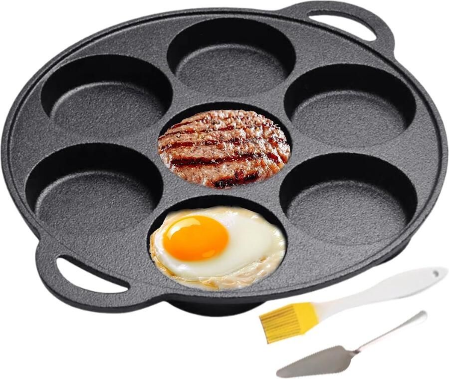 Gietijzeren Pannenkoekenpan Ijzeren Braadpan Ontbijt Koken 7 Gaten 30 cm Zwart