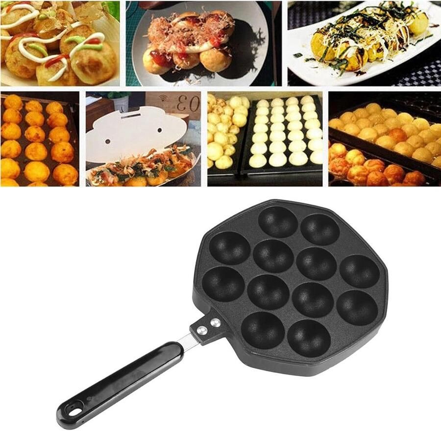 Gietijzeren Pannenkoekenpan Takoyaki Pan Snacks Maken 12 Holtes 36 cm Zwart