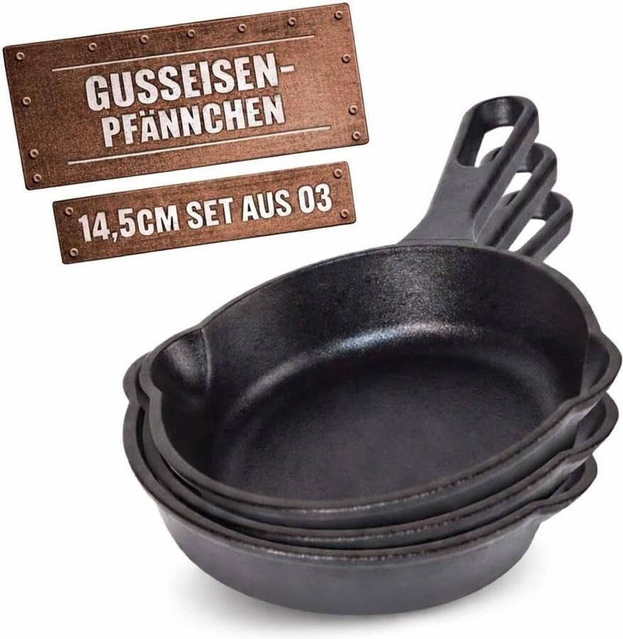 Gietijzeren pannetjes set van 3 gietijzeren pan grillpan grillpannetje diameter 14 5 cm elk 250 ml klein