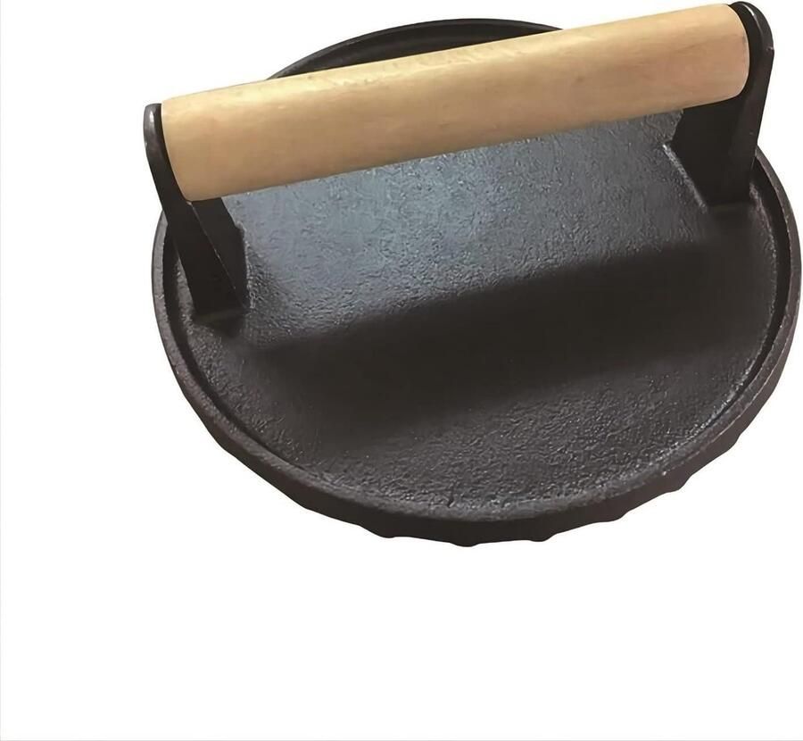 Gietijzeren Pers Burgerpers Keuken Hamburgers Bakken Massief Houten Handvat 7 Inch Zwart