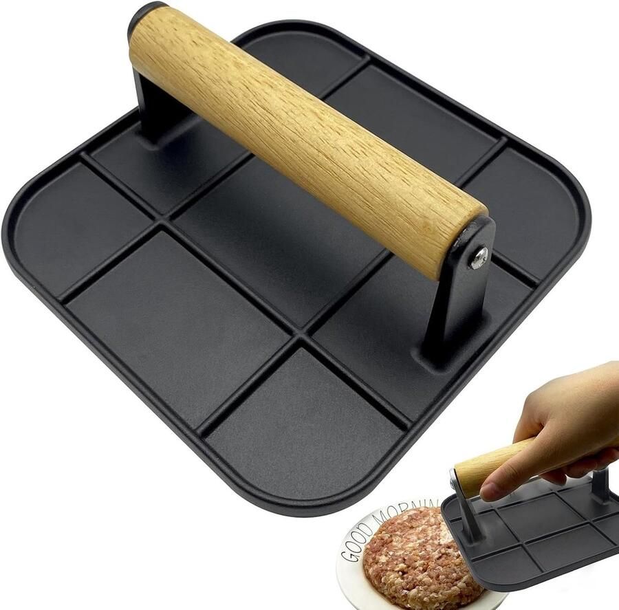 Gietijzeren Pers Grillpers Hamburger Keuken Grillen Anti-verbrandingsgreep 17 x 7.6 cm Zwart