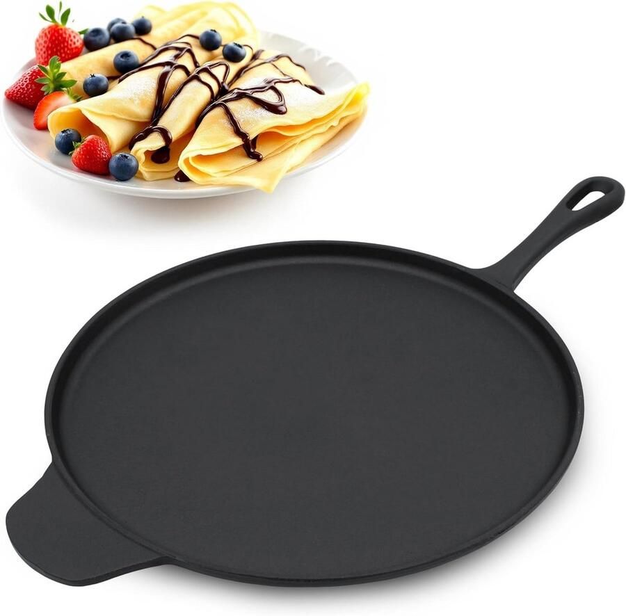 Gietijzeren pizza- en pannenkoekenpan 30 cm Geschikt voor fornuis grill en oven