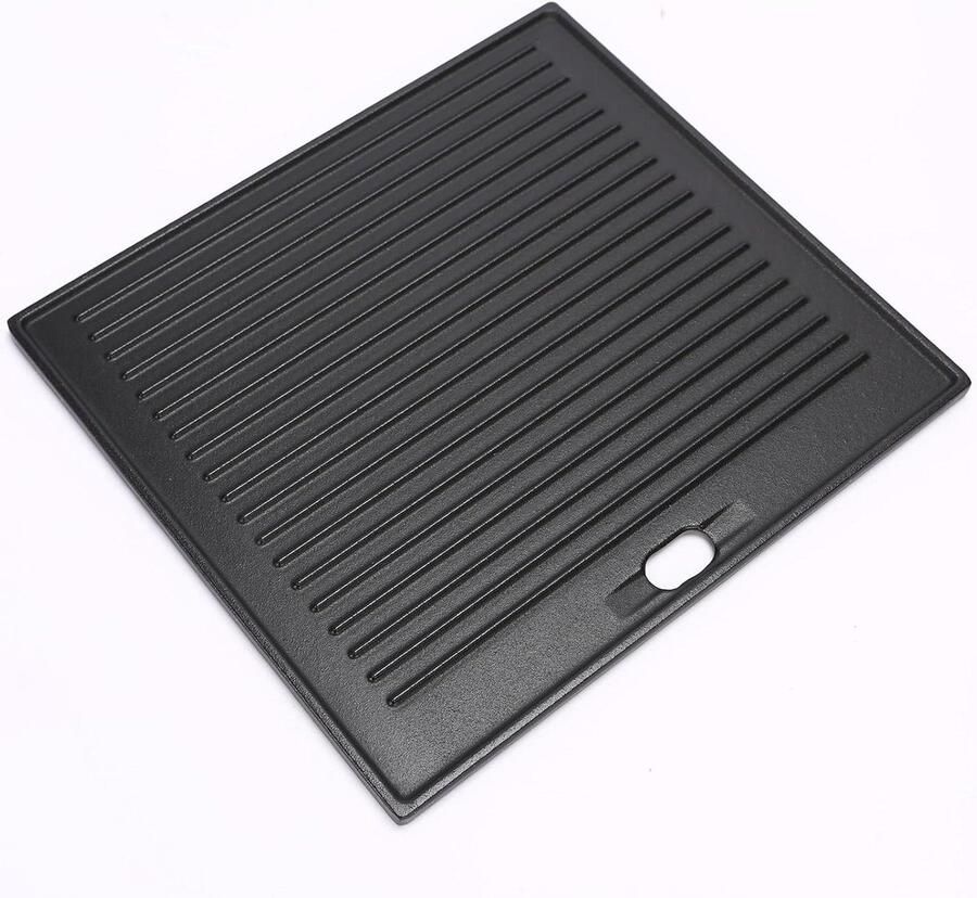 Gietijzeren Plaat Grill Plancha Barbecueën Buiten Dubbelzijdig Ribbel Vlak 33.5 x 30 cm Zwart