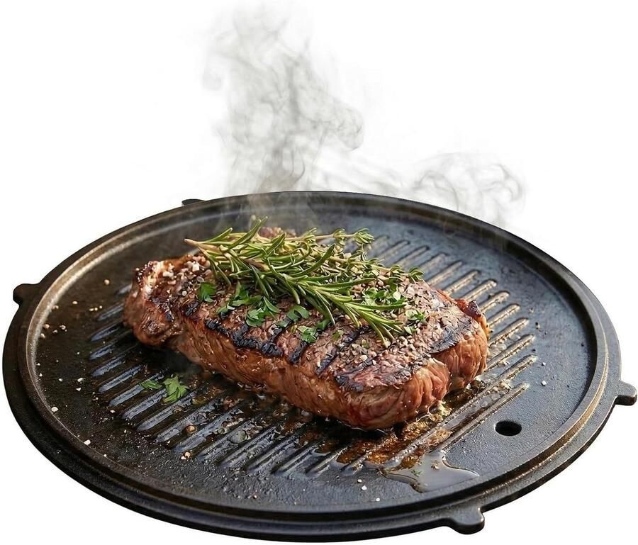 Gietijzeren Plaat Grillplaat Bakplaat Buiten Koken Gelijkmatige Warmte 31 cm Zwart