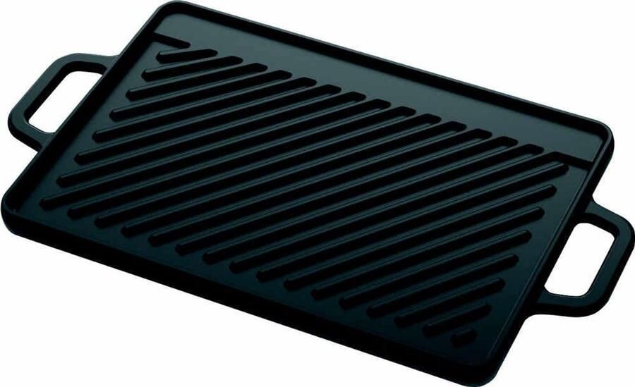 Gietijzeren Plaat Grillplaat Omkeerbaar Barbecue Gerechten Dubbelzijdig Gebruik 20 x 30 cm Zwart