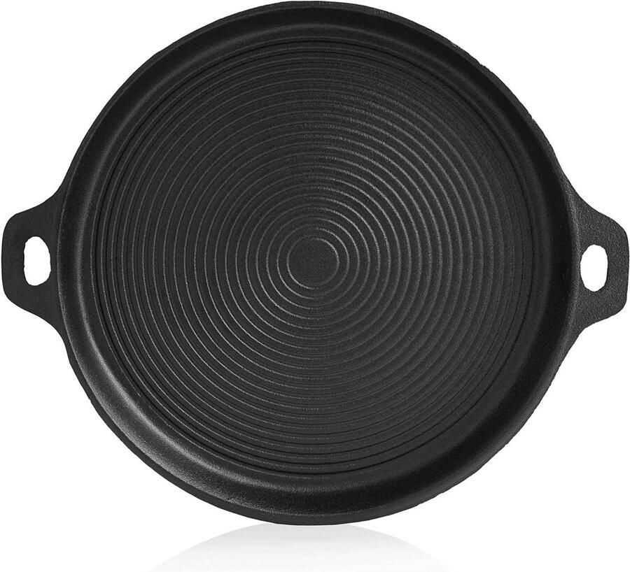 Gietijzeren Plancha Grillplaat Rond Buiten Koken Reeds Ingebrand Ø 35 cm Zwart