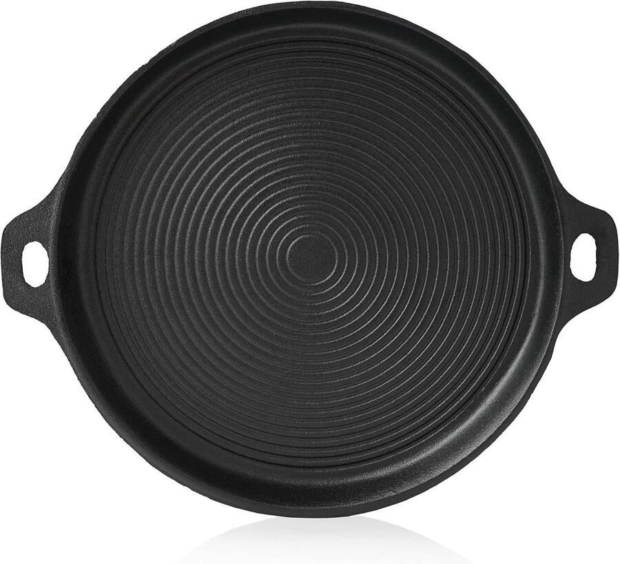 Gietijzeren Plancha Grillplaat Rond Buiten Koken Voorgebrand Direct Gebruik Ø 35 cm Zwart