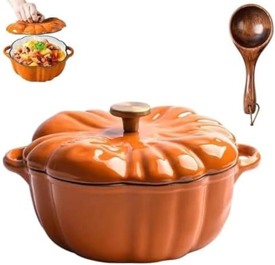 Gietijzeren Pompoenpan Stoofpan Emaille Langzaam Koken Uniek Pompoenontwerp 16 cm Oranje