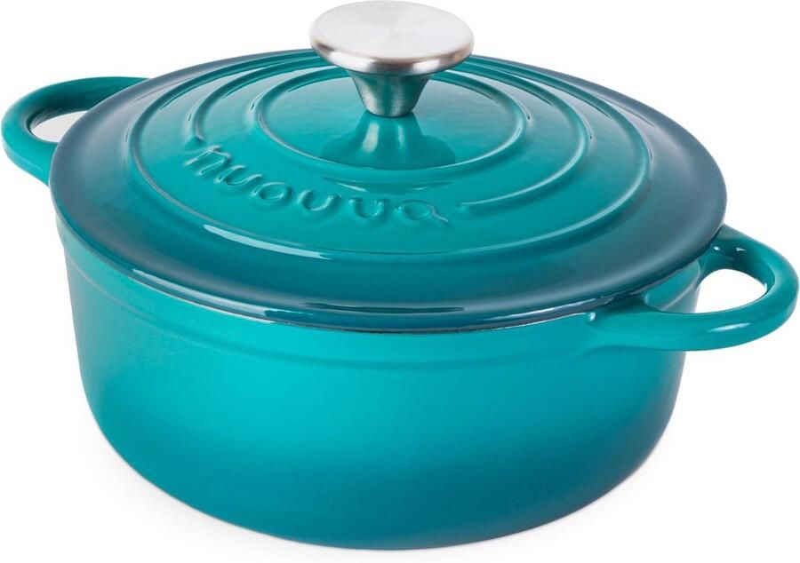 Gietijzeren Pot Braadpan Deksel Langzaam Koken Geëmailleerde Afwerking 2 Liter Blauwgroen