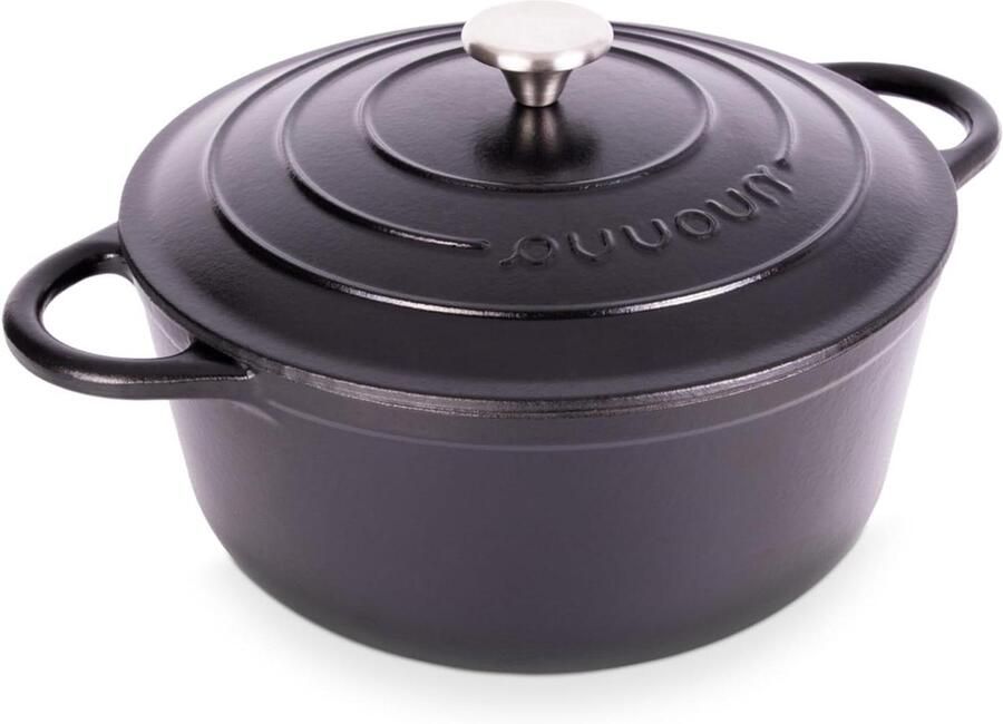 Gietijzeren Pot Braadpan Deksel Langzaam Koken Geëmailleerde Afwerking 6.4 Liter Zwart