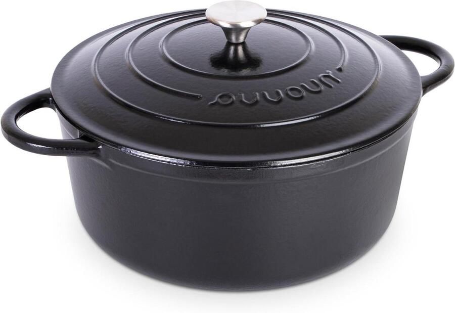 Gietijzeren Pot Braadpan Deksel Langzaam Koken Geëmailleerde Afwerking 69 Liter Zwart
