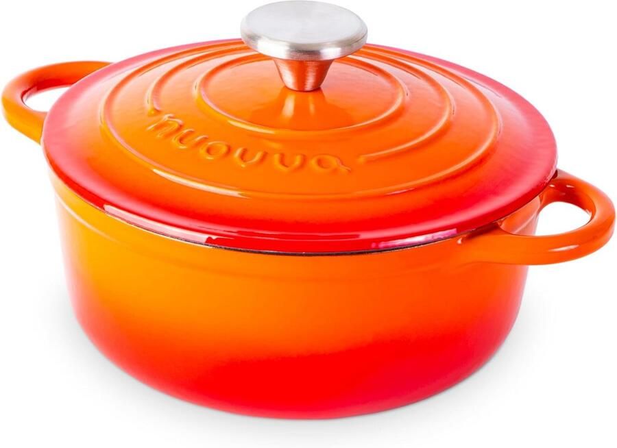 Gietijzeren Pot Braadpan Deksel Langzaam Koken Geëmailleerde Anti-aanbaklaag 2.1 Liter Oranje
