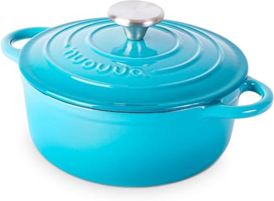 Gietijzeren Pot Braadpan Deksel Langzaam Koken Geëmailleerde Binnenkant 2 Liter Blauw