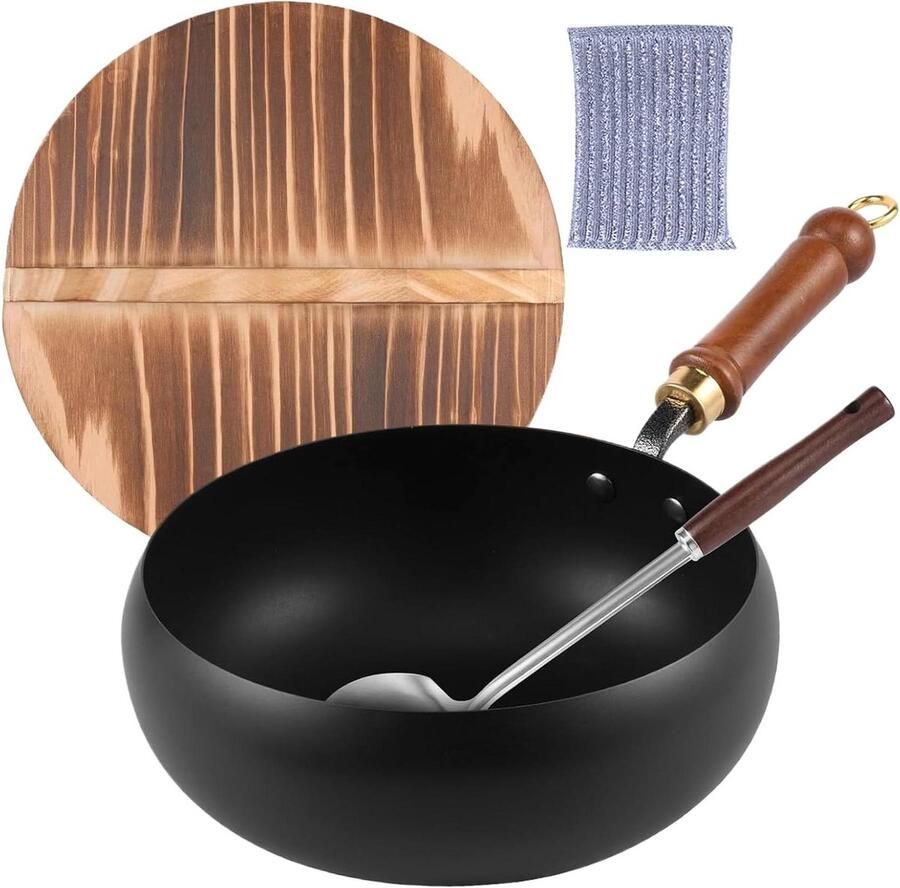 Gietijzeren Pot Kookpot Braadpan Gelijkmatig Koken Natuurlijke Antiaanbaklaag 24 cm Zwart
